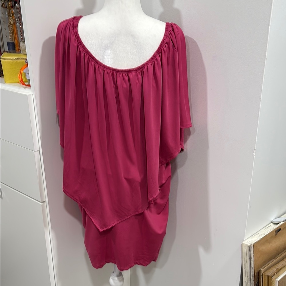 Pink Asymmetrical Flutter Sleeve Tunic Dress - Picture 6 of 7